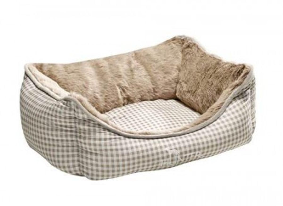 HUNTER Hundesofa ASTANA, kuscheliges Hundebett mit Karo-Design, Wendekissen mit Plüsch, hoher Rand für Geborgenheit, abnehmbarer Bezug, waschbar, Farbe: beige, Größe: M