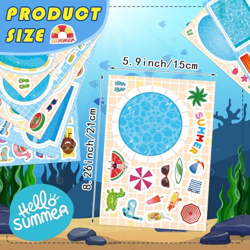 Image of Summer Stickers, Make a Pool Sticker, Make Your Own Stickers for Kids | 24 Sheets Pool Stickers, Mix & Match Craft Kit for Summer Party Favors & Activities