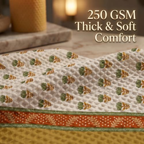Image of Mafatlal Madhuban Soft & Absorbent Cotton Bath Towel (147x76 cm) | 250 GSM | Lightweight, Quick Dry, Floral Design