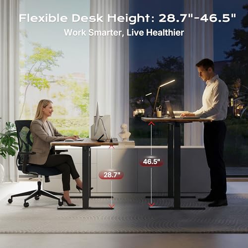Image of Huuger 63 X 24 Inch Electric Standing Desk with Power Outlets and USB-C Port, Height Adjustable Desk, Sit Stand Desk for Home Office, Computer & Gaming Desk with 4 Presets, Rustic Brown
