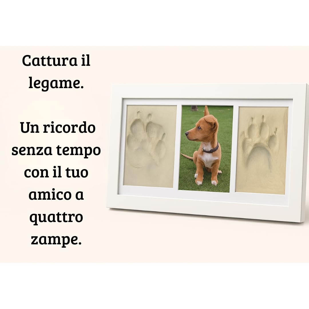 Marco per impronte di animali domestici (cane, gatto) con foto. Kit di stampa in argilla bianca. Scatola regalo con passepartout colorati. Ricordo personalizzato per cani e gatti.
