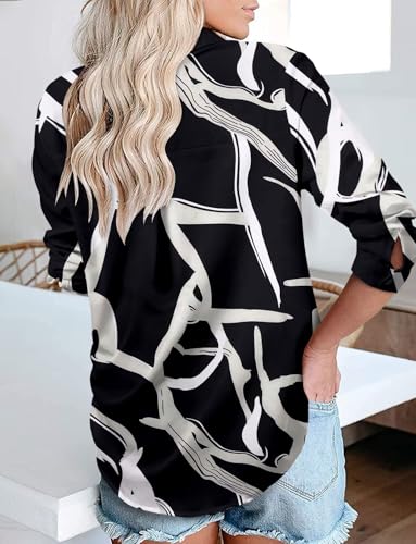 Image of Magritta Women's Shirts Fashion Casual Loose Fit Long Sleeve Button Down Lightweight Collared Blouse Tops