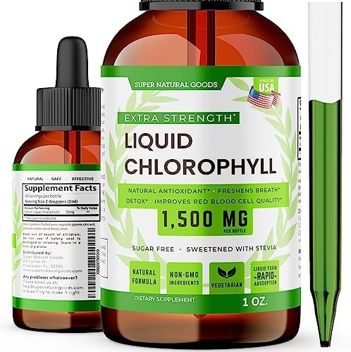 Super Natural Goods Chlorophyll Liquid Drops - Chlorophyll Drops for Immune Support, Morning Energy Boost, Internal Deodorant, Digestion Support, & Fast Detox - Natural & Vegan