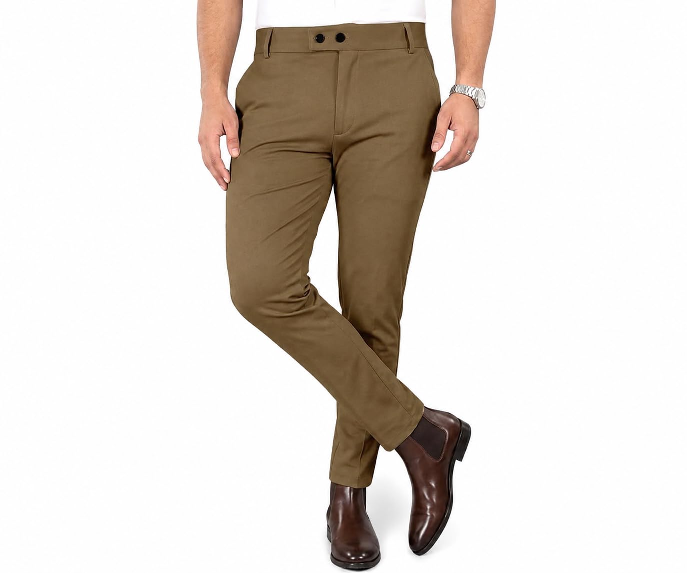 Men's High Rise Stretchable Formal Pant Trousers | Stylish Slim Fit Wear Trousers for Office Or Party | Polycotton Knitted Fabric (Numeric, 36, Khaki)-picture-29