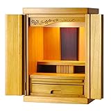 仏縁堂：5サイズ6色・LED照明付き・桜欄間・曇りガラス・ミニモダン仏壇【 新未来・桐材・軽い】 (ライトブラウン, 15号)シンプル・おしゃれ ・小型 ・コンパクト