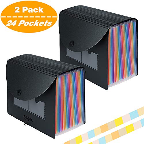 Dokumentenmappe A4, Fächermappe Sortiermappe Bunte Datei Ordner Regenbogen Aktenordner Ordner Akkordeon Design A4 Größe Grosse Kapazität Wasserdicht Materia 24 Fächer mit Deckel de ABC life?2 Stück?