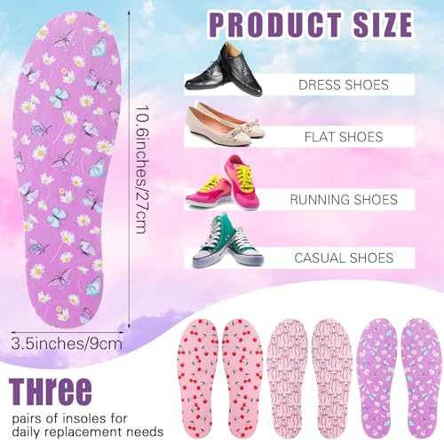 3 Pairs No Show Socks Sockless Shoe Liner Washable Barefoot Shoe Insoles No Slipping Inserts (Sweet Style)2