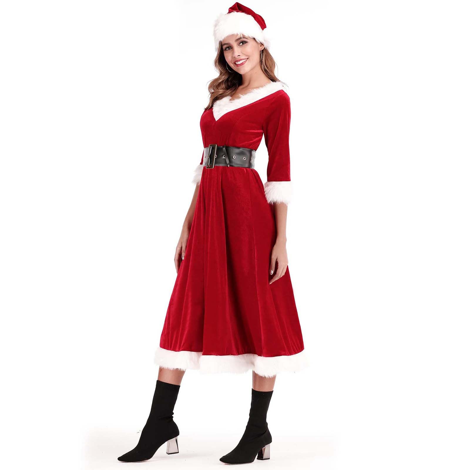 Generisch Costume d'elfe pour femme - Robe et ceinture - 3 pièces - Pour Noël et cosplay