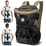 ALLSOPETS Dog Carrier Backpack for Small Medium Dogs – Lightweight, Breathable and Comfortable Front Pet Carrier with Safety Hook, Hands-Free for Travel Hiking Outdoor (Olive Green, L)
