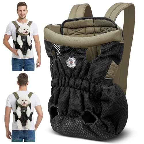 ALLSOPETS Zaino per Cani di Piccola e Media Taglia – Zaino Porta Cane Frontale Traspirante e Comodo con Gancio di Sicurezza, Mani Libere per Viaggio Escursionismo Outdoor (Verde Oliva, L)