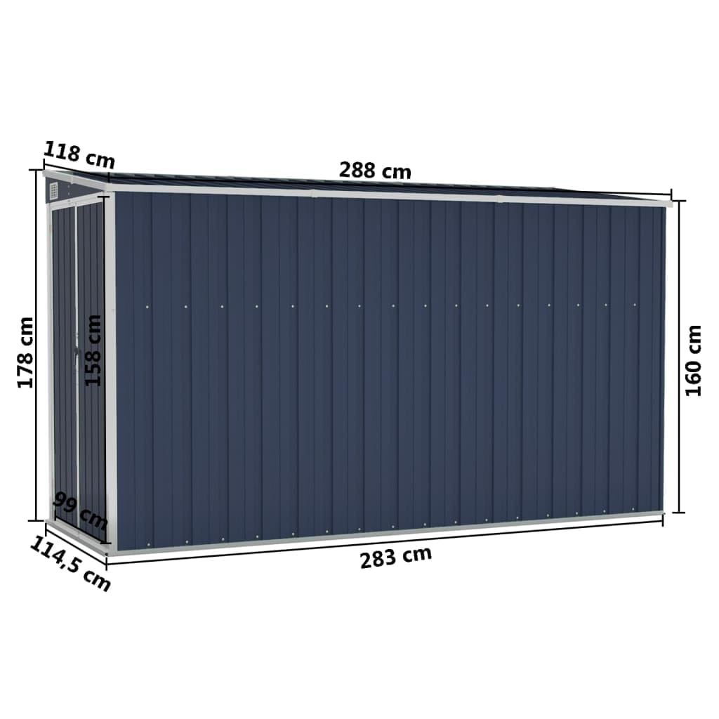 vidaXL Domek ścienny ogrodowy antracyt 118,1 x 288,0 x 178,1 cm stalowy