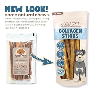 Purely Paws Natural Beef Collagen Sticks for Dogs – Long-Lasting Rawhide-Free Dog Chews – High Protein Treat with Glucosamine & Chondroitin – Canadian Company (12", 10 Count)