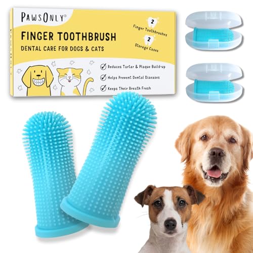 PawsOnly | Dog Finger Toothbrush 2-Pack with Storage Cases | BPA-Free