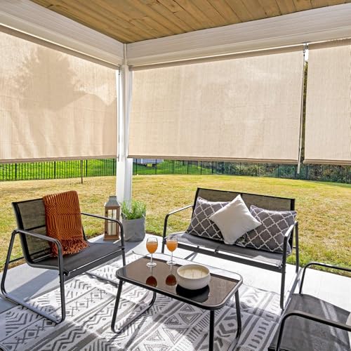 Coolaroo Outdoor Roller Shade with Wand - 80% UV Block Breathable Light Filtering Shade for Patio or Porch, Fade-Resistant, Easy-Clean Fabric, 4ft x 6ft, Sesame by Coolaroo - Image 3
