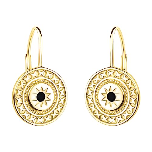 Sofia Milani - Pendientes Para Mujeres En Plata De Ley 925 - Chapados En Oro Y Con Circonitas - Pendiente Colgante De Círculo Sol Estrella - E2225 Sofia Milani - Pendientes Para Mujeres En Plata De Ley 925 - Chapados En Oro Y Con Circonitas - Pendiente Colgante De Círculo Sol Estrella - E2225