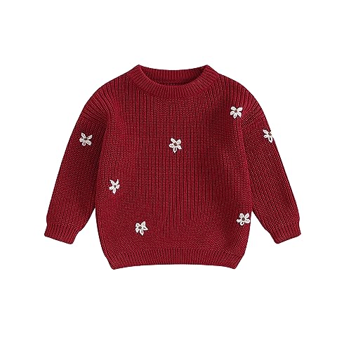 VISGOGO Kids Girls Sweater, Long Sleeve Crew Neck Flower Warm Winter Sweater Clothes Casual Daily