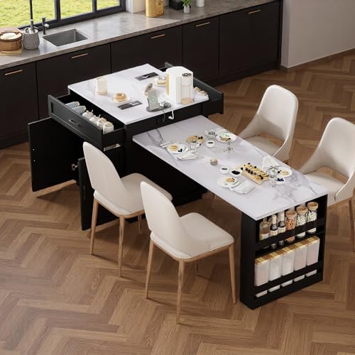 Image of 82.7 inch Kitchen Island Table with Seating & Extendable Dining Table