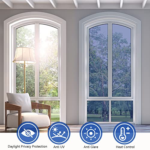 Image of KESPEN Window Privacy Film One Way Daytime Privacy Heat Control Anti UV Non-Adhesive Reflective House Window Tint for Home and Office, Blue-Silver, 35.4 Inch X 8.2 Feet