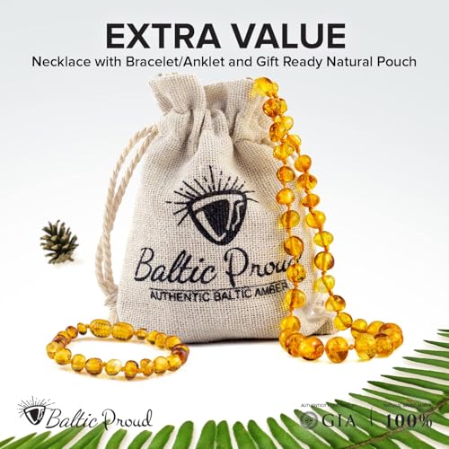Baltic Amber Necklace and Bracelet Gift Set (Unisex Honey 12.5 Inches/5.5 Inches) - Certified Premium Quality Raw Baltic Sea Amber3