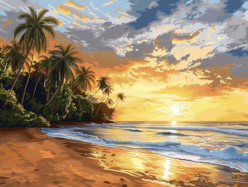 Image of Needlepoint Kits 14CT Counted Stamped Cross Stitch Kits for Adults Advanced Coconut Trees Beach Cross Stitch Patterns (Coconut Trees Beach)