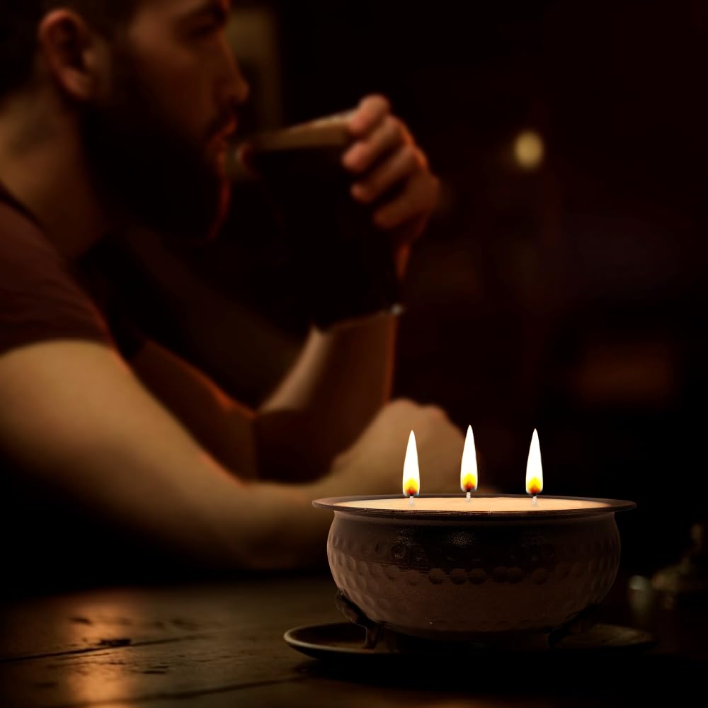 Dough Bowl Candle Co. Mahogany Teakwood Candle - Strong Scented Soy Candles for Men Cave with Musky Aroma, 3 Wick Mens Room Decor, Masculine Luxury Room Essentials, Unique Man Stuff with 50H Burn Time