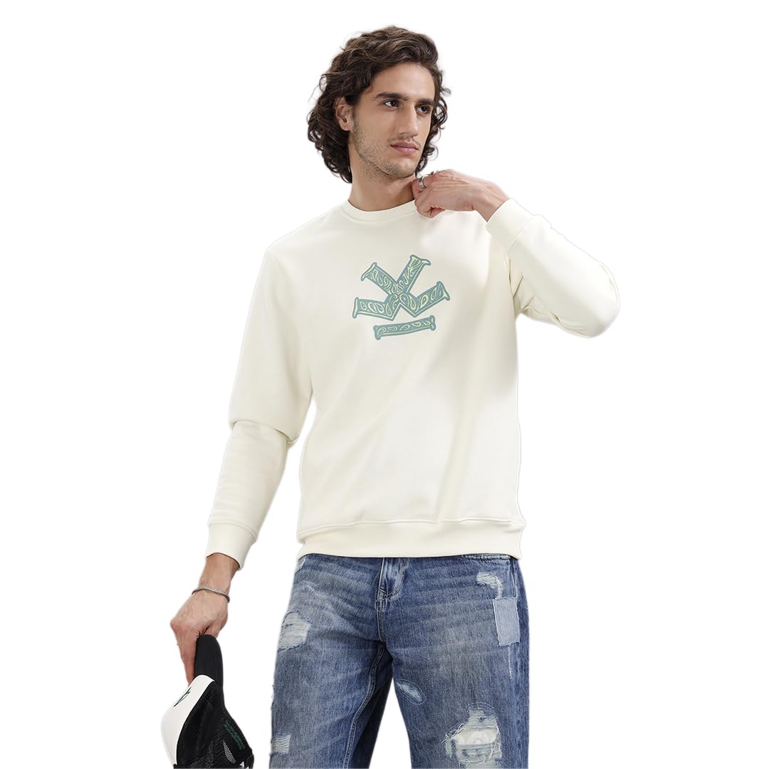 WROGN Men's Fleece Sweatshirt | Paisley Puff Print | Comfort Fit in neutral