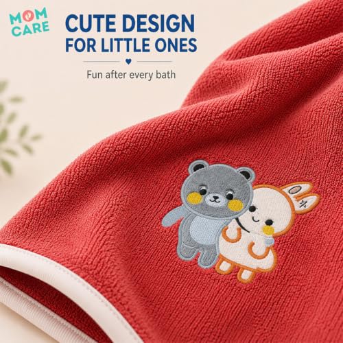 Image of MOM CARE Baby Kids Bath Towel 70x140 cm, Soft Microfiber, Quick Dry Red
