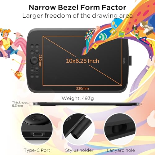 Image of UGEE Upgrade M908 10x6.25Drawing Tablet,Graphics Tablet with 8 Hot Keys & Scroll Wheel,Battery Free Stylus of 16K Levels Pressure Sensitivity Drawing Pad Compatible with Windows /Mac /Android Art Tablet