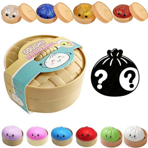 New Glitter Dumpling Squishy Mystery Box - Surprise Dumpling Squishy in Mini Steamer, No Duplicate Glitter Dumplings Toy Mystery for Party Favors (Mystery-1pc)