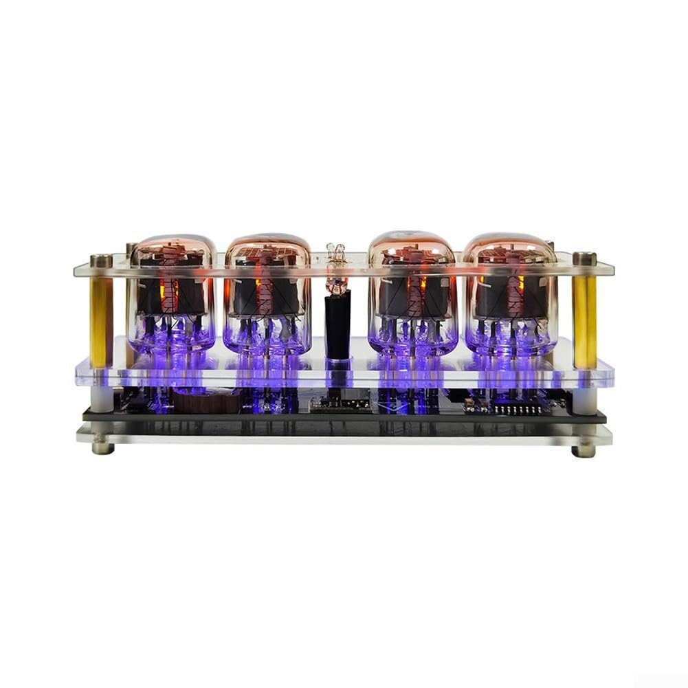 IN-12 Nixie Tube Clock with 4-Digit LED Display, ABS and Metal Retro Design, Decorative Digital Clock for Bedroom, Living Room or Office(B)