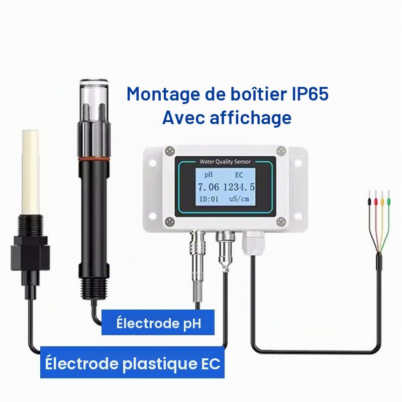 Boîtier IP65 montage RS485 Modbus capteur PH EC d'eau 2 en 1 électrode PH et électrode en plastique EC détecteur de qualité de l'eau avec affichage