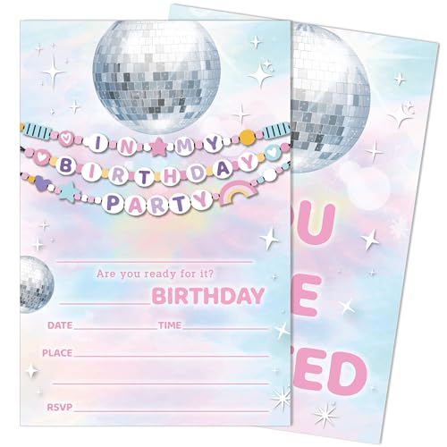 In My Birthday Party Invitations for Girls Friendship Bracelet Birthday Invitations 20 Pack Fill-in Style Invites with Envelopes Music Theme Party Decorations Supplies 4x6-D32