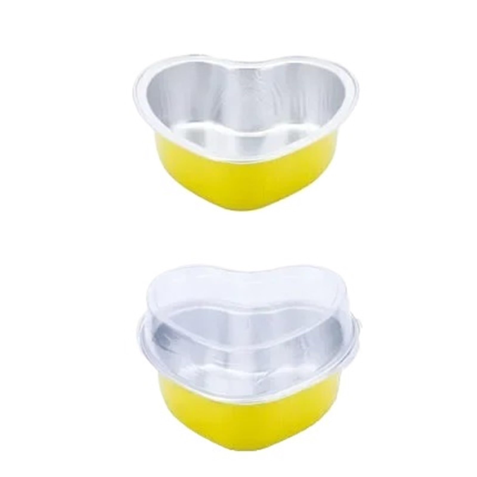 Moule Papier Muffin Lot de 50 caissettes à muffins jetables en aluminium 100 ml forme cœur avec couvercle(Yellow)