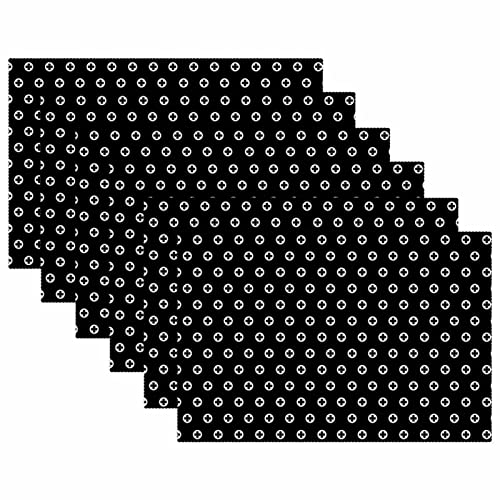 Lot de 6 sets de table noirs et blancs 30x45 cm lavables pour dîner chic