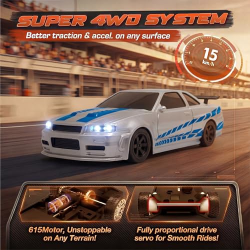 Image of [2026 New Upgrade 1 /43 Scale Mini RC Drift Car with Gyroscope Toys for Age 8-14 Old Birthday Gifts Micro Small with Full Proportional RTR 2.4GHz Remote 2 Tire Sets 8 Cones - Silver Blue
