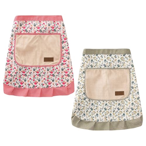CHROMACRAFT Tabliers Floraux 2 Pièces, Tabliers pour Femmes, Tabliers De Cuisine, Tabliers Doux Et Respirants, Tabliers Résistants À l'huile, Fournitures De...