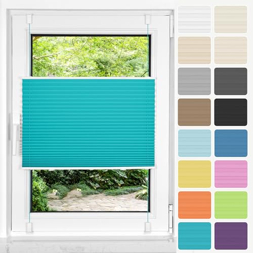 HOMEDEMO Plissee ohne Bohren Klemmfix, B90 x H120 cm Türkei Blau, Faltrollo Plisseerollo Jalousie für Tür & Fenster Blickdicht Sichtschutz Sonnenschutz Rollo