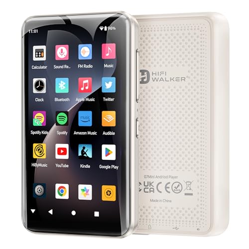 HIFI WALKER Lecteur MP3 Android 80 Go, Audio HiFi Lossless Audio, Protection des données, Bluetooth et WiFi Lecteur MP4 avec écran Tactile 4", Lecteur de Musique Portable avec Spotify, pour Streaming
