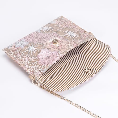 Image of Clutch Purses for Women, Envelope Package, Sequin Embroidered Flowers Straw Bag, Bohemian Handmade Handbags