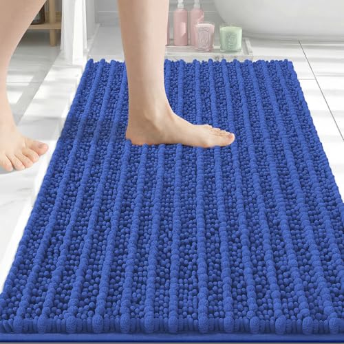 Image of Arotive Luxury Bathroom Rugs 30x20, Extra Soft Thick Absorbent Shaggy Chenille Bath Rugs, Machine Wash Dry, Bath Mats for Bathroom Floor, Tub and Shower, Home Decor Accessories, Dark Blue