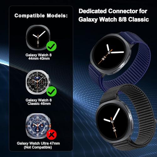 Image of Nylon Loop Straps Compatible with Samsung Galaxy Watch 8 Strap 40mm 44mm, Fabric Sport Bands for Galaxy Watch 8 Classic Band 46mm, No Gap Wristband with Metal Connector