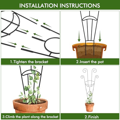 Image of ZOUTOG Trellis for Climbing Plants Indoor 4 Pack 30 Inch,Rustproof Metal Garden Trellis for Potted Plants,Sturdy Houseplant Support Indoor Outdoor for Ivy Pothos Monstera Hoya Flower Vine (Black Moon)