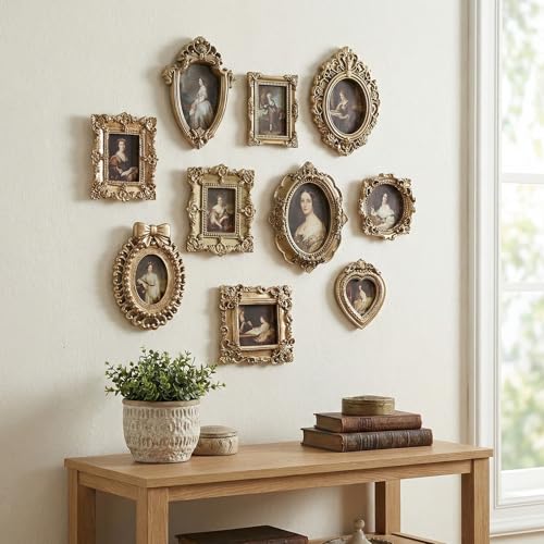 ALONK 10 Stück Mini Bilderrahmen Vintage, Miniatur Mini Frames, Bilderrahmen Set für Fotowand Deko Zuhause Tischdekoration Schmuckdisplay