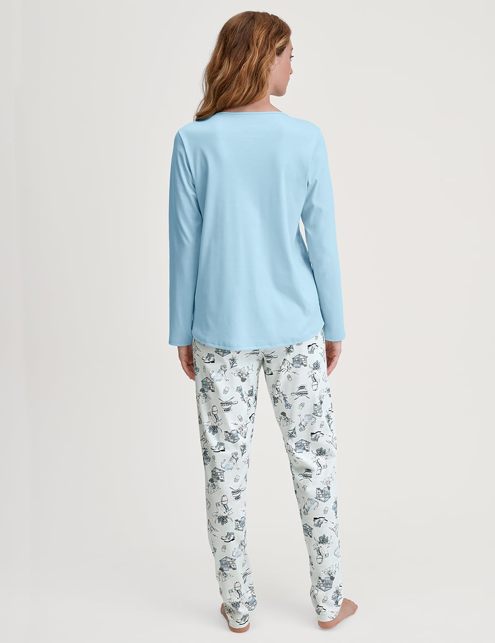 Calida Coastal Dreams Pyjama, lang Damen, aus 100% Baumwolle