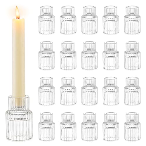 Romadedi Glass Candle Holder for Candlestick - 20 Pcs Clear Small Tapered Candle Holder Wedding Decor Table Centerpiece Bulk for Candle Sticks Christmas Party Living Room Dinner Advent by Romadedi - Used condition - US$27.71
