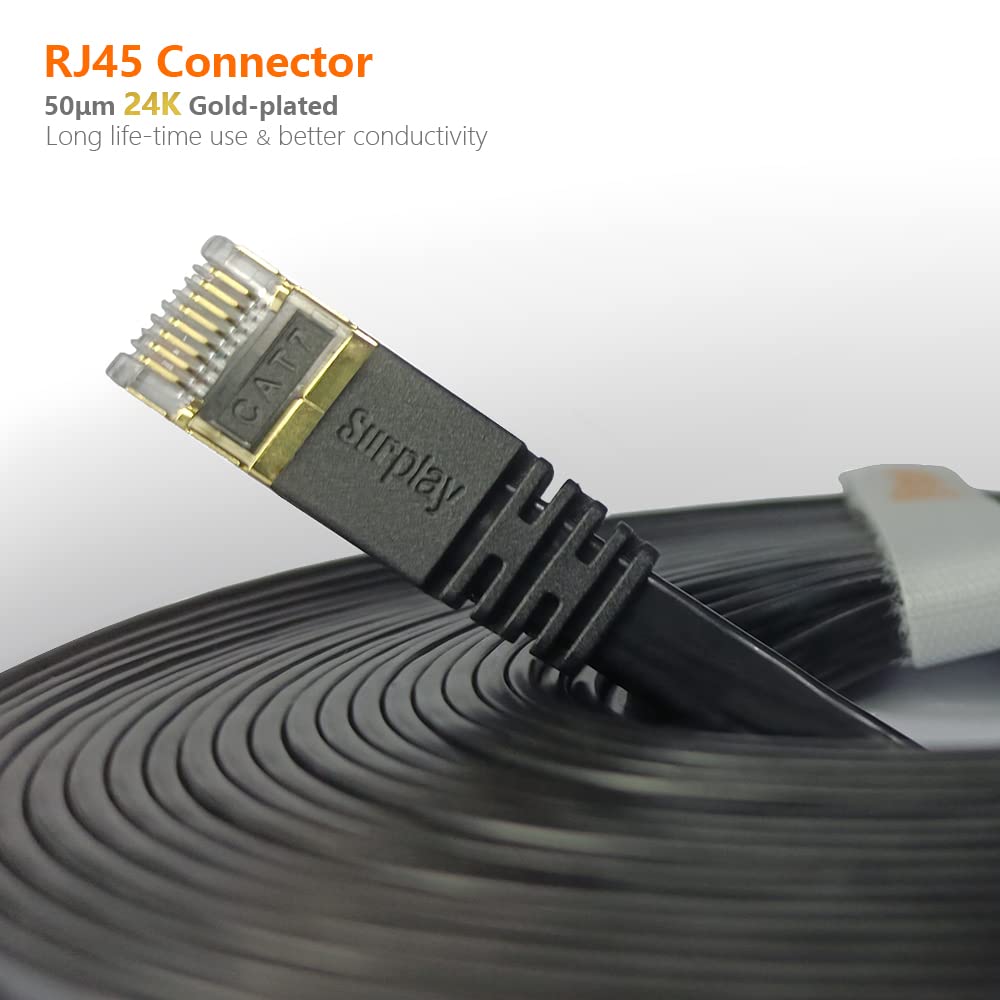 Cat7 Ethernet-Kabel, 4,8 m, schwarz, 10 Gbit/s, Netzwerk-Flach-Patchkabel, geschirmt und Erdungsdraht, ultradünn, vergoldet, RJ45, Cat 7, LAN-Kabel mit Kabelbinder für Router, NAS, 5 Stück