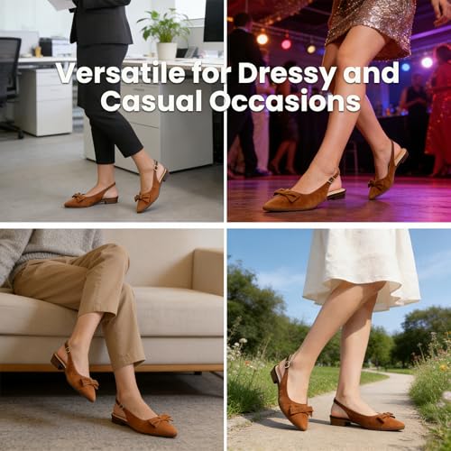 Image of MUSSHOE Slingback Flats for Women: Pointed Toe Bow Flats - Comfortable Dressy Casual Shoes for Work Office Business Party