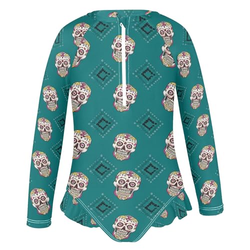 Skull Girls Long Sleeve Rashguard Swimsuit UV Protection One-Piece Swimwear Bathing Suit B04043672