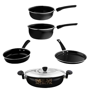 Kashvi Best Non Stick Cookware Set, Induction Sets Combo Fry Pan, Sauce Pan, Kadai with lid, Tadka Pan, Dosa Tawa | Made of Cast Iron