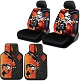 New Design 8 Pieces DC Comic Harley Quinn Car Seat Covers Floor Mats and Steering Wheel Cover Set with Air Freshener